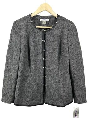 NWT Tanjay Open Front Blazer Faux Leather Studded Trim Size 10P